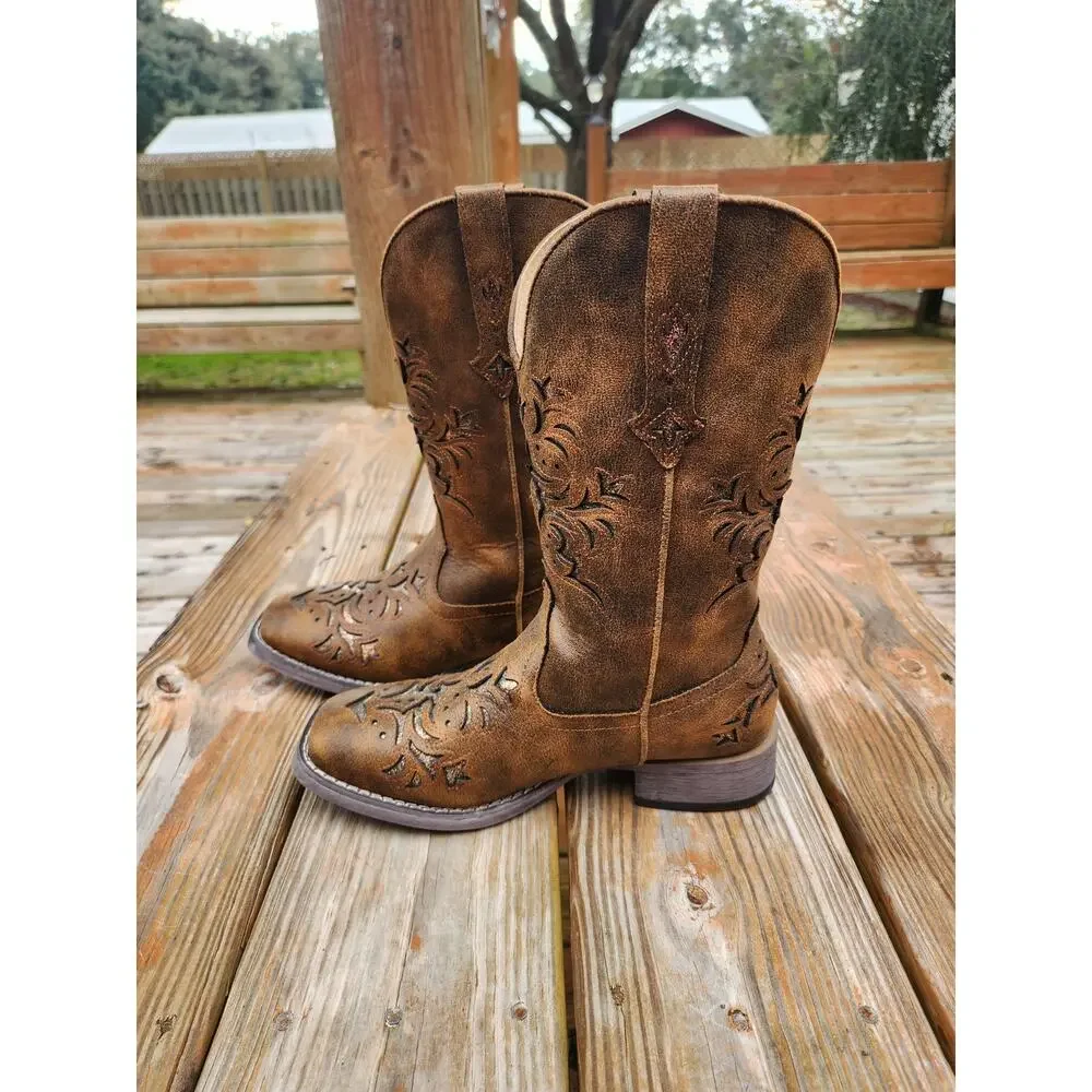 Roper Women's Kennedy Western Fashion Boots Brown Sz 6
